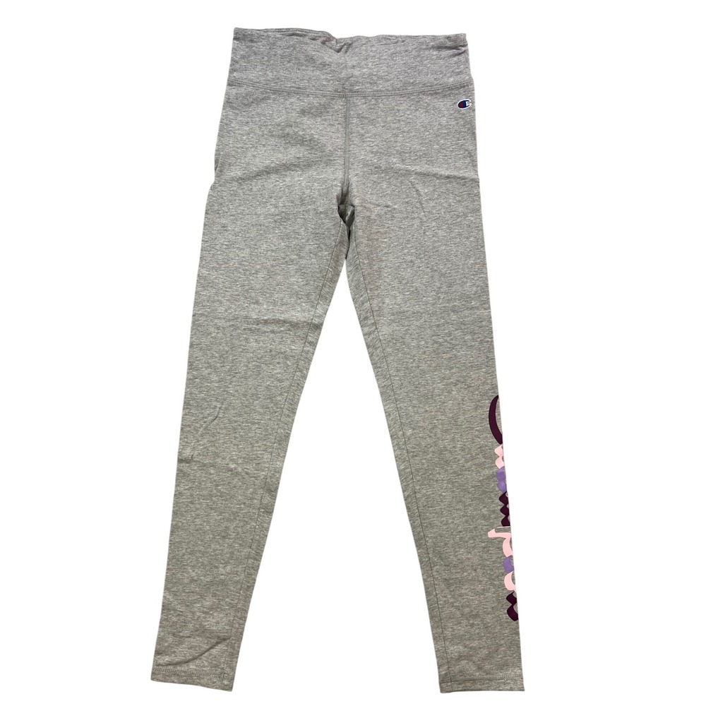 Champion Kids Girls Athletic Leggings Grey Logo Size M Cotton Spandex J7‎